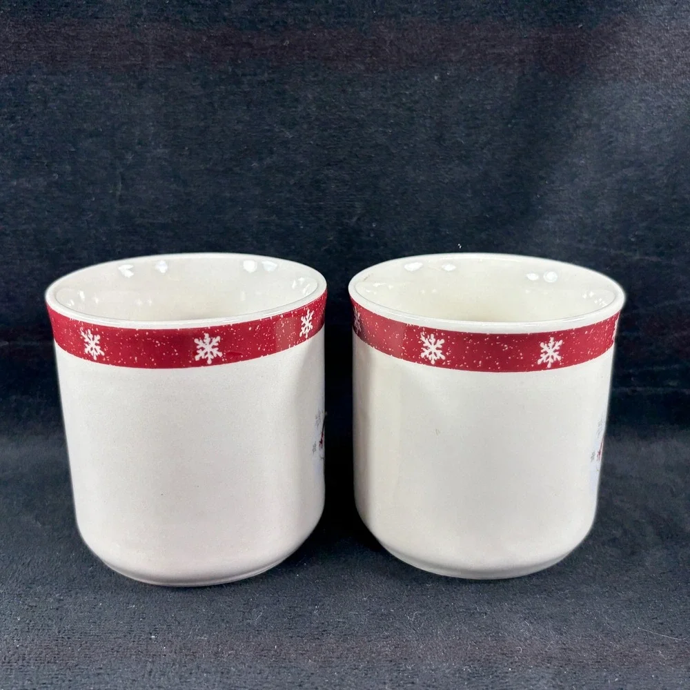 Lot of 4 Royal Seasons Stoneware Cups /‎ Mugs 2 Snowmen & Snowflake Design